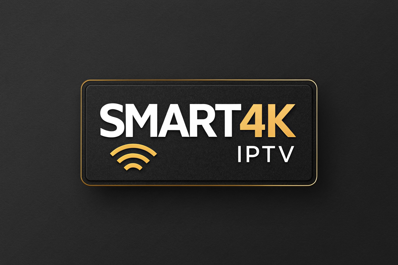 Premium minimalist logo for 'Smart4K IPTV', cinematic streaming service style, sleek typography, gold and white on black background, high-tech feel.